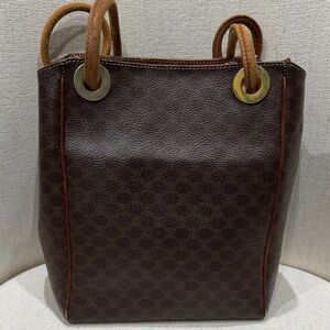 Celine Brown Monogram Tote with Tan Leather Handles and Gold Hardware